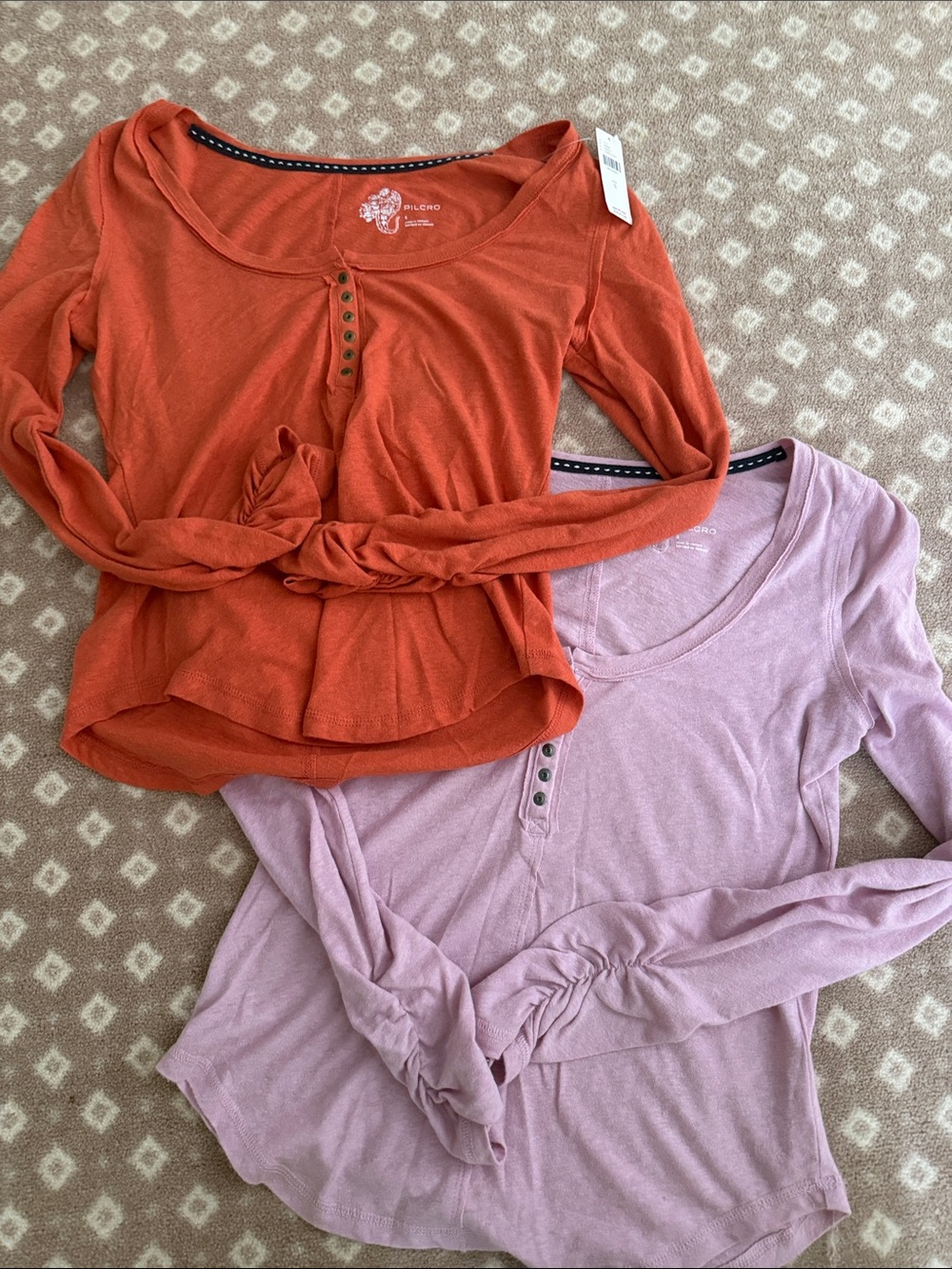 Anthropologie Pilcro x2 Long Sleeve Henley T’s/Top - Rust and Lavender